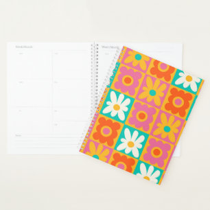 Retro 70s Groovy Floral Chequerboard Colourful Pat Planner