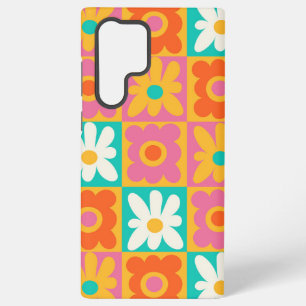 Retro 70s Groovy Floral Chequerboard Colourful Pat Samsung Galaxy Case