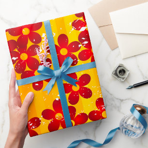 Retro 70s Groovy Floral Pattern Wrapping Paper