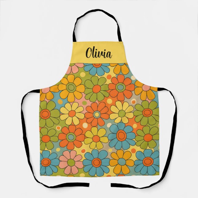 Retro 70s Groovy Flower Power Apron (Front)