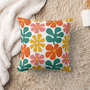 Retro 70s Groovy Folk Art Floral Pattern Cushion