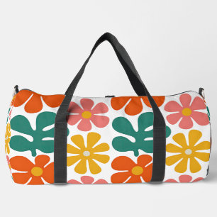 Retro 70s Groovy Folk Art Floral Pattern Duffle Bag