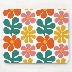 Retro 70s Groovy Folk Art Floral Pattern Mouse Mat