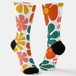 Retro 70s Groovy Folk Art Floral Pattern Socks