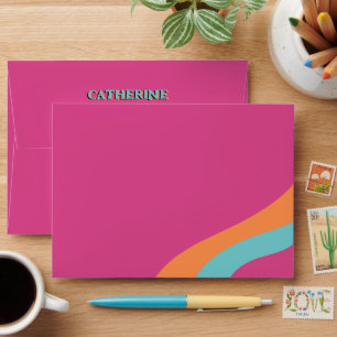 Retro 70s Groovy Fuchsia Fun Wedding Envelope