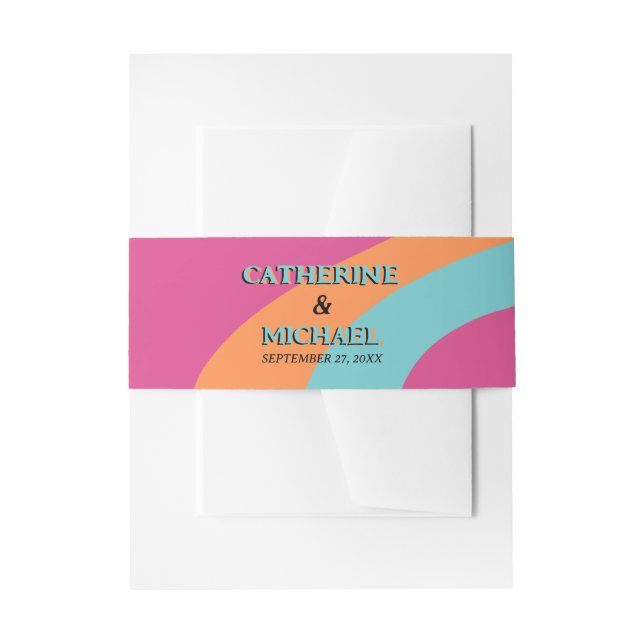 Retro 70s Groovy Fuchsia Fun Wedding Invitation Belly Band (Front Example)