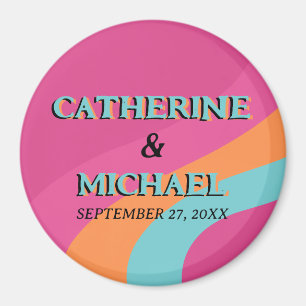 Retro 70s Groovy Fuchsia Fun Wedding Magnet