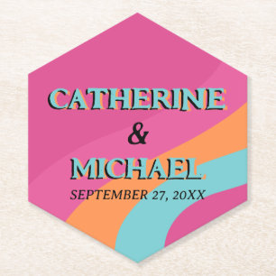 Retro 70s Groovy Fuchsia Fun Wedding Paper Coaster