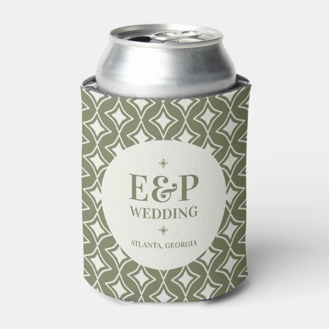 Retro 70s Groovy Green Wedding Can Cooler (Can Front)