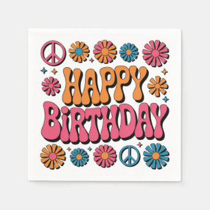 Retro 70s Groovy Happy Birthday Greeting  Napkin