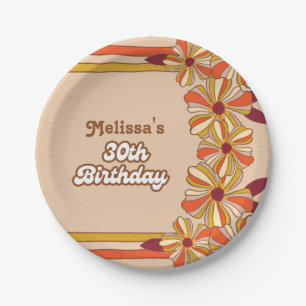 Retro 70s Groovy Hippie Flower 30th Birthday  Paper Plate