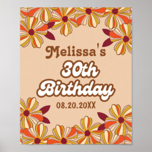 Retro 70s Groovy Hippie Flower 30th Birthday Poster