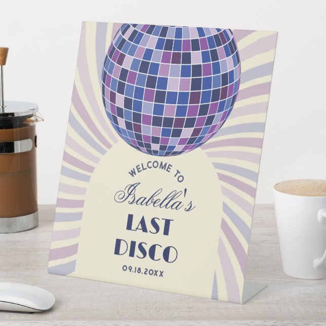 Retro 70s Groovy Last Disco Bachelorette Welcome Pedestal Sign (In SItu)