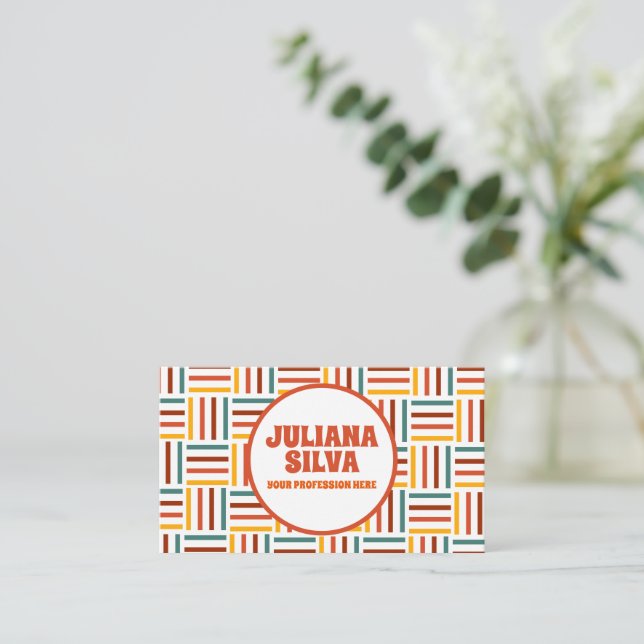 Retro 70's Groovy Line with QR Business Card (Standing Front)