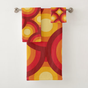 Retro 70s Groovy Overlapping Circles Pattern Bath Towel Set