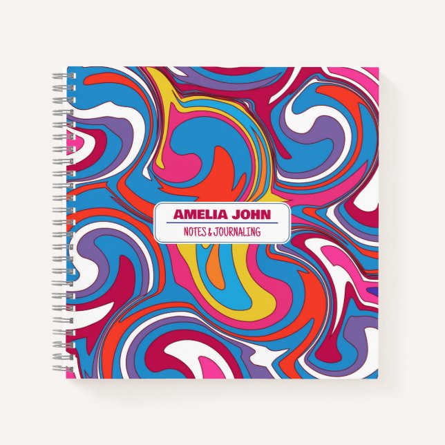 Retro 70s Groovy Psychedelic Name Notebook (Front)