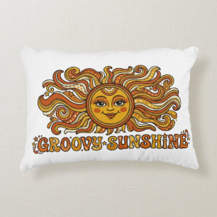 Retro 70s Groovy Sunshine Smiling Sun Decorative Cushion