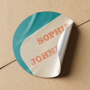 Retro 70s groovy teal orange beige wedding classic round sticker