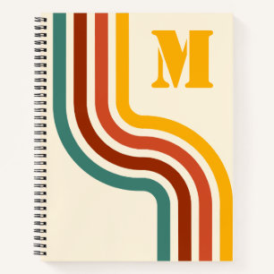 Retro 70's Groovy Vintage Stripes Monogram Notebook