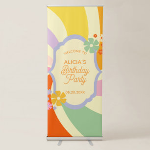 Retro 70s Groovy Wave Flower Birthday Welcome Retractable Banner