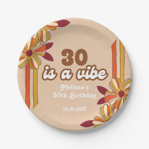Retro 70s Hippie Flower 30th Birthday Paper Plate