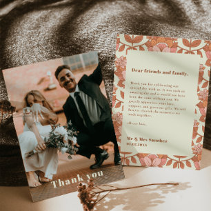 Retro 70s inspired Orange Wedding Thank you Card