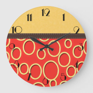 Retro 70s Inspired Orange & Yellow Art Large Clock