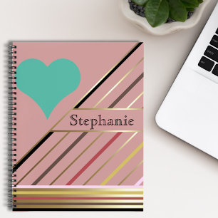Retro 70s Inspired Stripes Rose and Gold Notebook