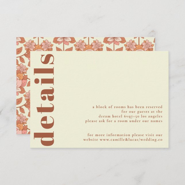 Retro 70s inspired Wedding Details Card (Front/Back)