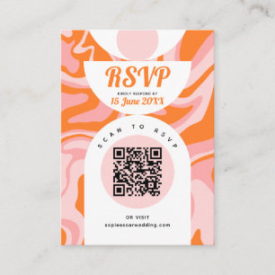 Retro 70s Liquid Swirl Boho Pink Orange RSVP Enclosure Card