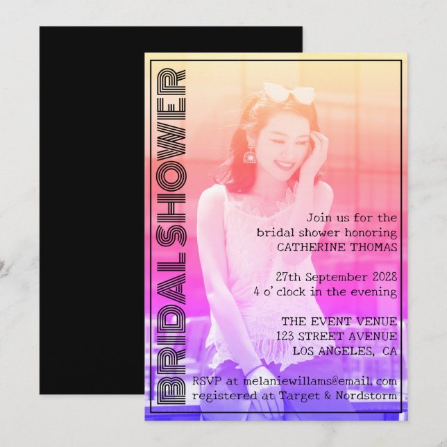 Retro 70s Modern Stylish Photo  Invitation (Front/Back)