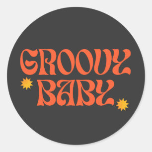 Retro 70s Mustard Orange Black Hippie Groovy Baby Classic Round Sticker