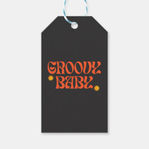Retro 70s Mustard Orange Black Hippie Groovy Baby Gift Tags