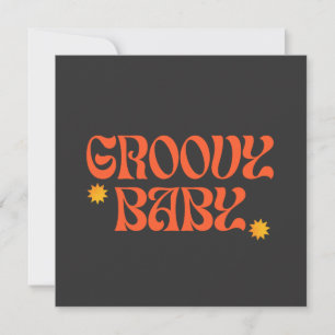 Retro 70s Mustard Orange Black Hippie Groovy Baby Invitation