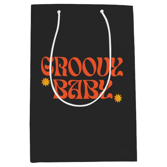 Retro 70s Mustard Orange Black Hippie Groovy Baby Medium Gift Bag (Front)
