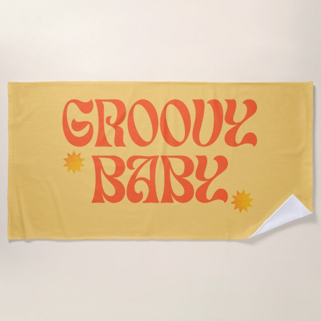 Retro 70s Mustard Orange Hippie Groovy Baby Beach Towel (Front)
