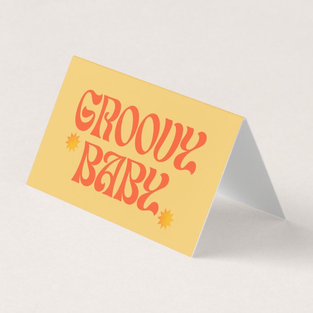 Retro 70s Mustard Orange Hippie Groovy Baby Business Card (Front)