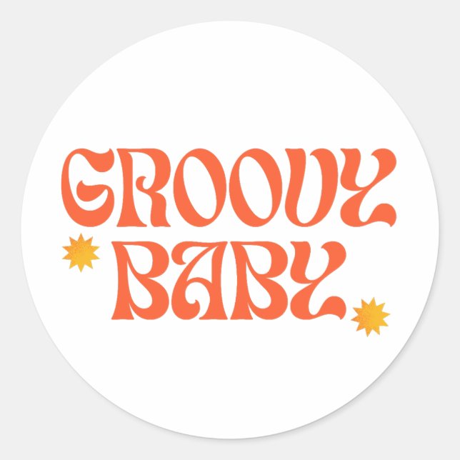 Retro 70s Mustard Orange Hippie Groovy Baby Classic Round Sticker (Front)