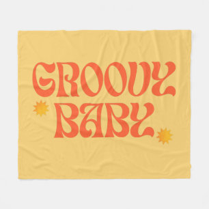 Retro 70s Mustard Orange Hippie Groovy Baby Fleece Blanket