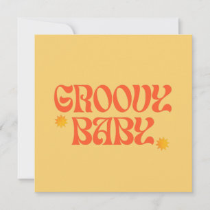 Retro 70s Mustard Orange Hippie Groovy Baby Invitation