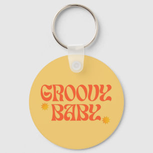 Retro 70s Mustard Orange Hippie Groovy Baby Key Ring