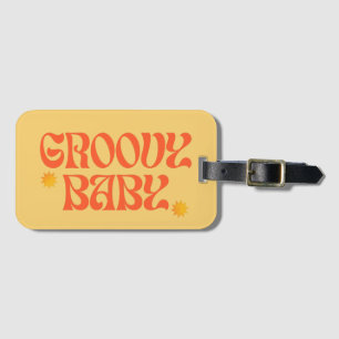 Retro 70s Mustard Orange Hippie Groovy Baby Luggage Tag