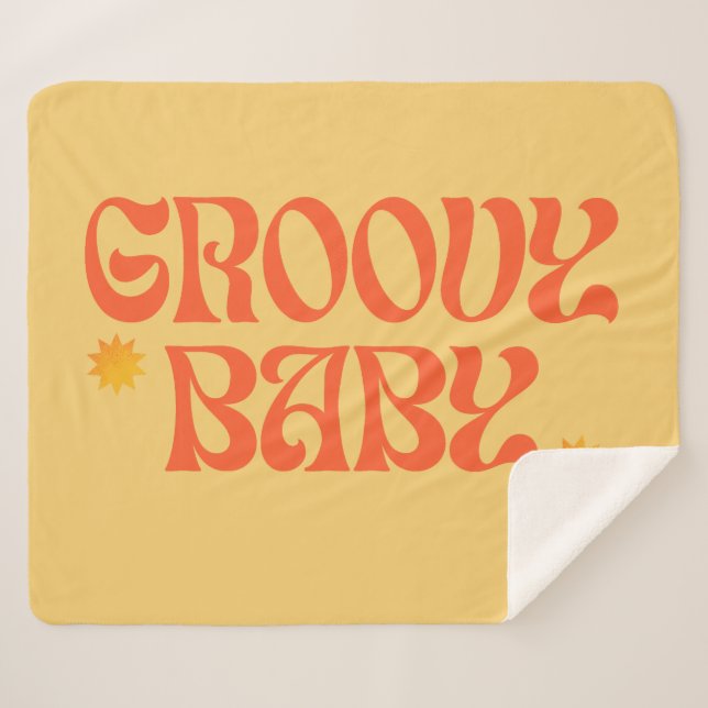 Retro 70s Mustard Orange Hippie Groovy Baby Sherpa Blanket (Front (Horizontal))