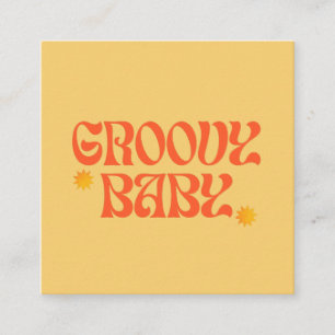 Retro 70s Mustard Orange Hippie Groovy Baby Square Business Card