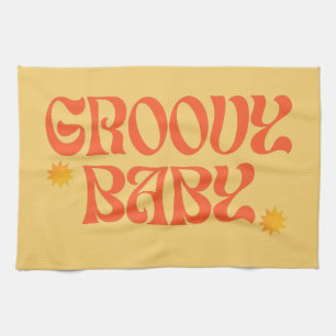 Retro 70s Mustard Orange Hippie Groovy Baby Tea Towel