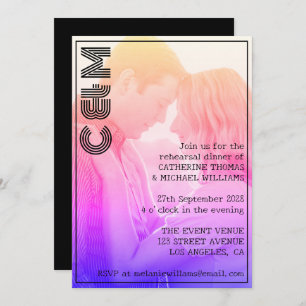 Retro 70s Name Monogram And Photo Wedding Invitation