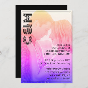 Retro 70s Name Monogram And Photo Wedding Invitation