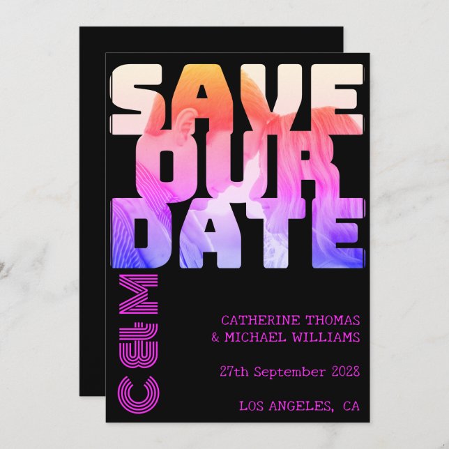 Retro 70s Name Monogram And Photo Wedding Save The Save The Date (Front/Back)