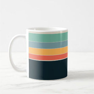Retro 70s Navy Blue & Yellow Vintage Striped Coffee Mug