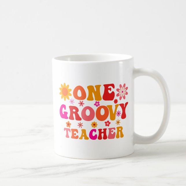 Retro 70s One Groovy Teacher Coffee Mug (Right)